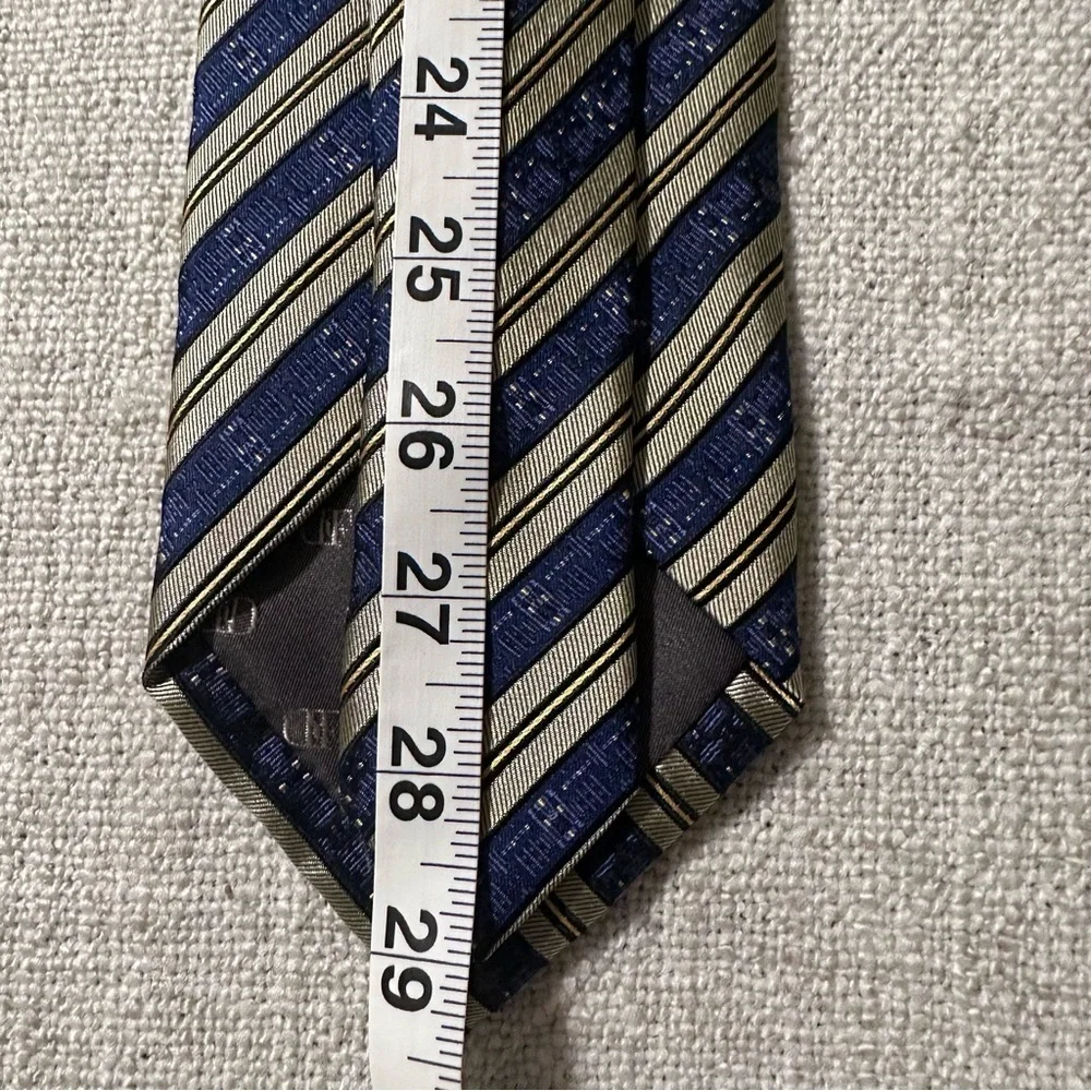 DANIEL DE FASSON 100% Silk Tie Diagonal Stripe Print Blue Sage Green